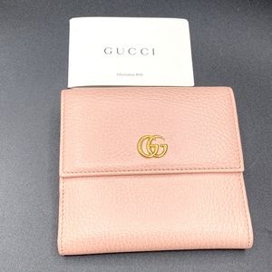 Gucci GG Marmont French Flap Wallet Leather Compact Pink Pre-Owned